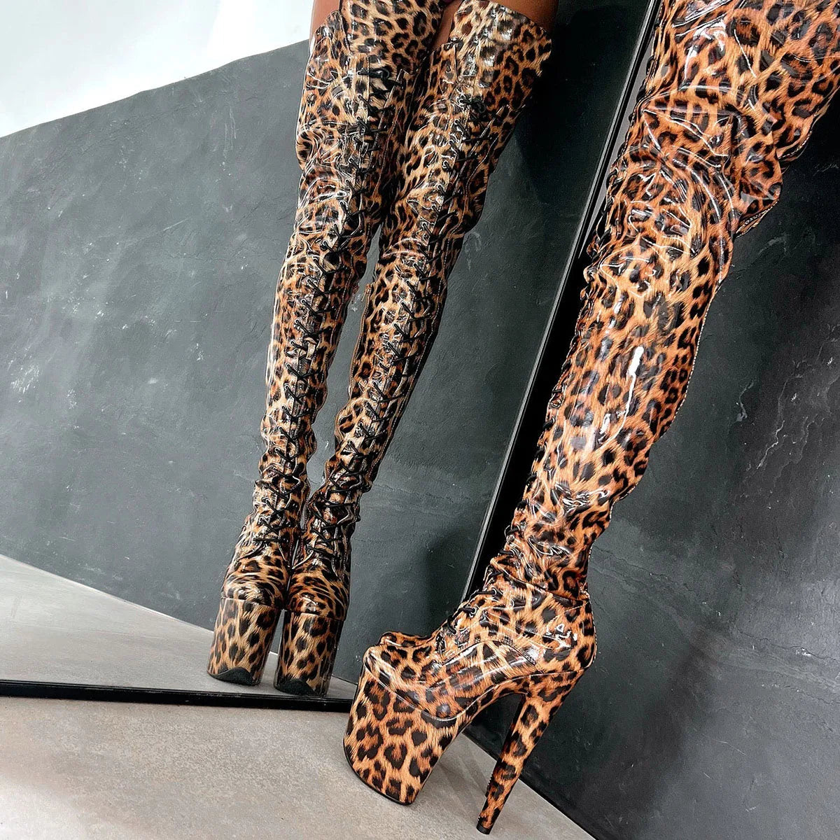 "COUGAR" 8" LEOPARD KNEE-HIGH BOOTS