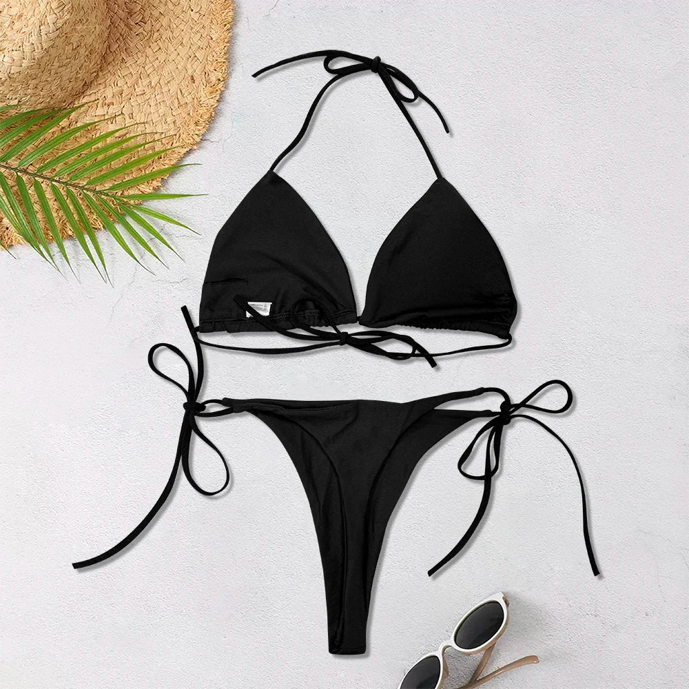 2 Piece Black thong Bikini