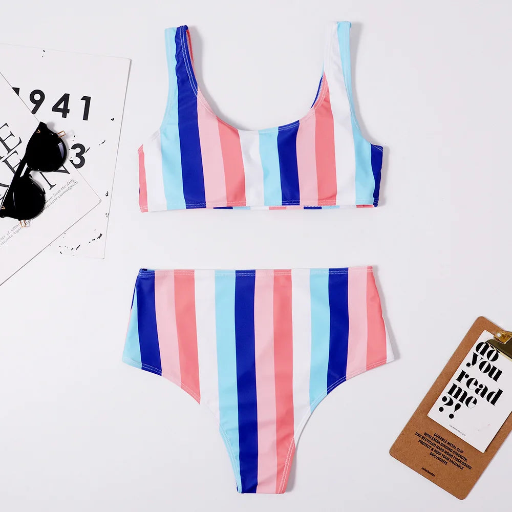 Sunset Stripe Retro Bikini Set