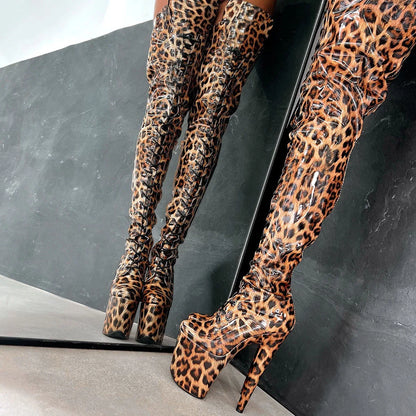 "COUGAR" 8" LEOPARD KNEE-HIGH BOOTS