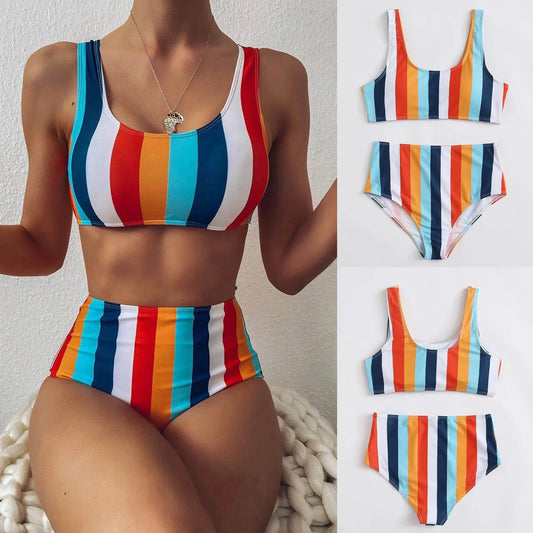 Sunset Stripe Retro Bikini Set