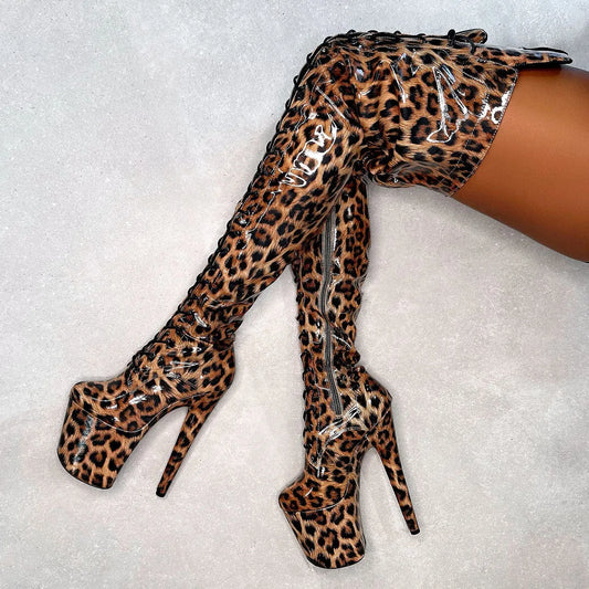 "COUGAR" 8" LEOPARD KNEE-HIGH BOOTS