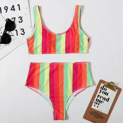 Sunset Stripe Retro Bikini Set