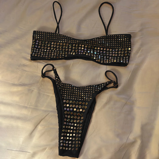 3Pcs Shiny Diamond Bikini Set