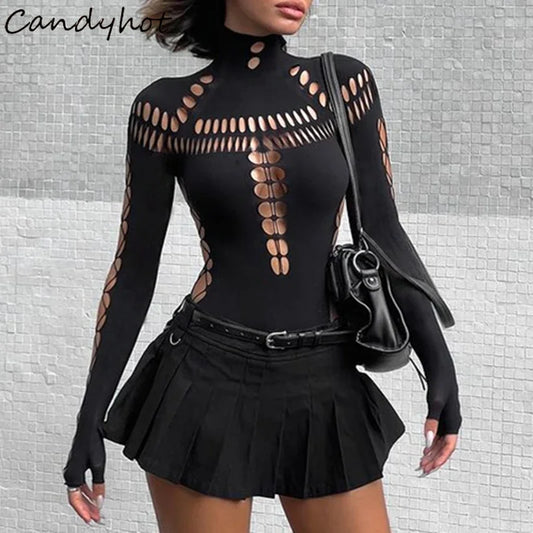 Hollow Out High Collar Bodysuit